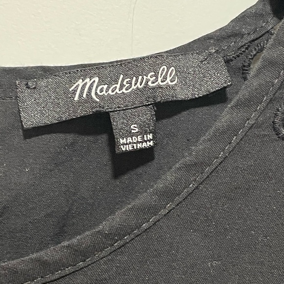 Madewell Boho Cute! Black Daisy Eyelet Flutter-Sleeve Yoke Coquette Top Sz Small - Picture 5 of 8